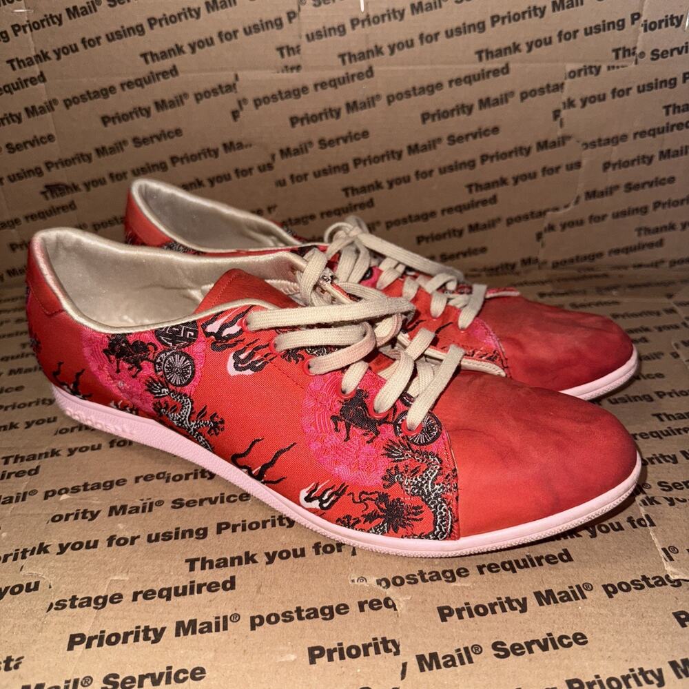 Adidas Womens Stan Smith Lace Sleek 670301 Size 9.5 Red Lace Up Sneakers